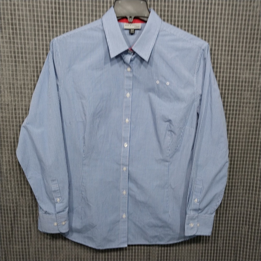 Doc & Amelia Button Down Shirt Women Gingham Long Sleeve 2XW Blue White